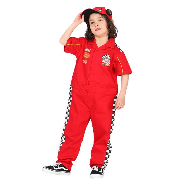 【ベビードール】カーズ つなぎ 1261K / ベビーサイズ キッズ トップス 半袖 つなぎ 作業着 オールインワン サーキット ピットクルー スナップボタン ベルトループ ウエスト半ゴム