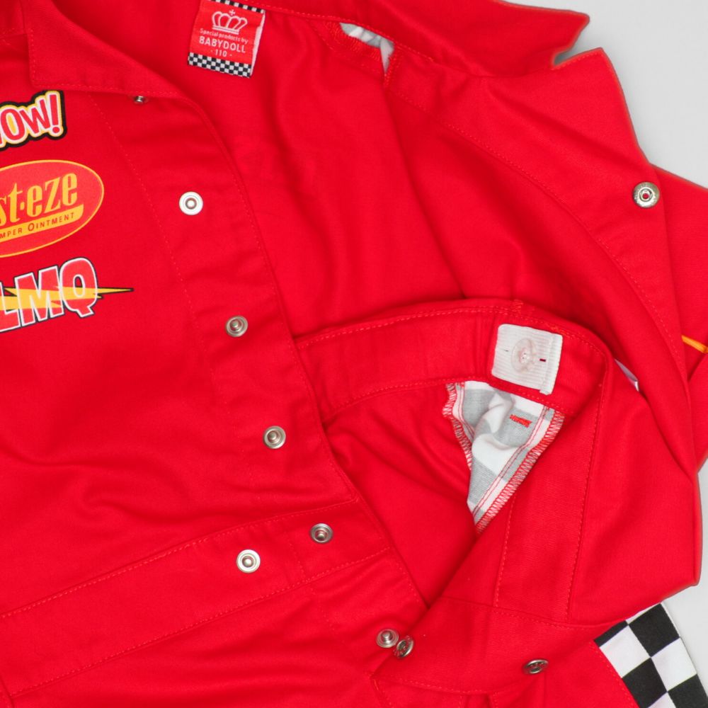 【ベビードール】カーズ つなぎ 1261K / ベビーサイズ キッズ トップス 半袖 つなぎ 作業着 オールインワン サーキット ピットクルー スナップボタン ベルトループ ウエスト半ゴム