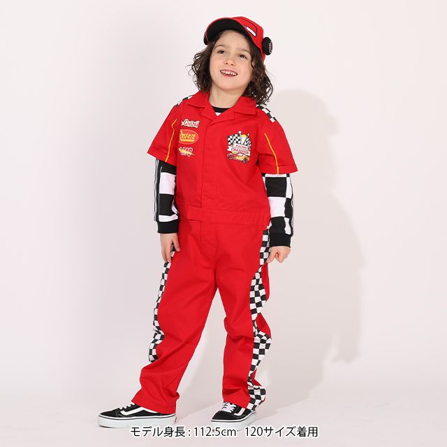 【ベビードール】カーズ つなぎ 1261K / ベビーサイズ キッズ トップス 半袖 つなぎ 作業着 オールインワン サーキット ピットクルー スナップボタン ベルトループ ウエスト半ゴム