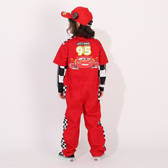 【ベビードール】カーズ つなぎ 1261K / ベビーサイズ キッズ トップス 半袖 つなぎ 作業着 オールインワン サーキット ピットクルー スナップボタン ベルトループ ウエスト半ゴム