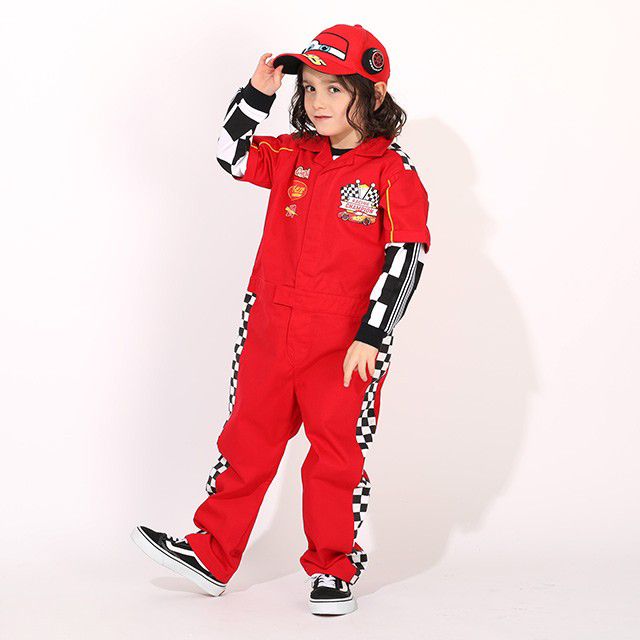 【ベビードール】カーズ つなぎ 1261K / ベビーサイズ キッズ トップス 半袖 つなぎ 作業着 オールインワン サーキット ピットクルー スナップボタン ベルトループ ウエスト半ゴム