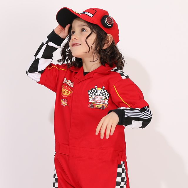 【ベビードール】カーズ つなぎ 1261K / ベビーサイズ キッズ トップス 半袖 つなぎ 作業着 オールインワン サーキット ピットクルー スナップボタン ベルトループ ウエスト半ゴム