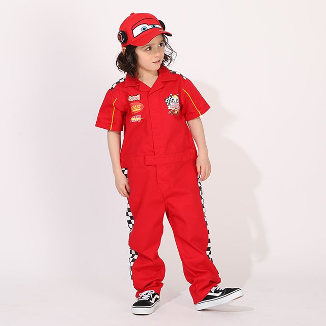 【ベビードール】カーズ つなぎ 1261K / ベビーサイズ キッズ トップス 半袖 つなぎ 作業着 オールインワン サーキット ピットクルー スナップボタン ベルトループ ウエスト半ゴム