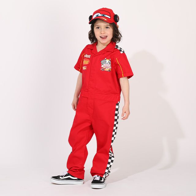 【ベビードール】カーズ つなぎ 1261K / ベビーサイズ キッズ トップス 半袖 つなぎ 作業着 オールインワン サーキット ピットクルー スナップボタン ベルトループ ウエスト半ゴム