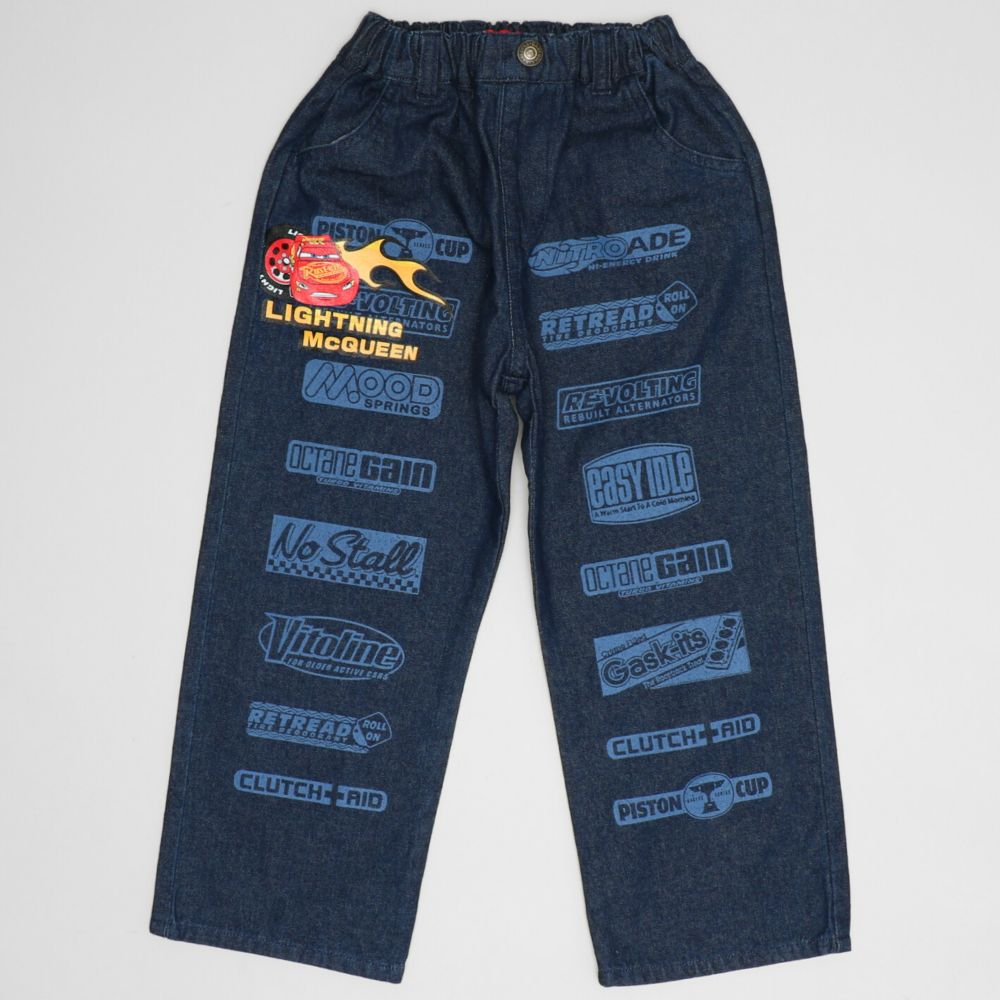 【ベビードール】カーズ デニムロングパンツ 1262K / ベビーサイズ キッズ ボトムス 長ズボン デニムパンツ ジーンズ ジーパン ストレート 楽ちん ウエスト総ゴム ゴム穴付 ベルトループ フェイクボタン スポンサーロゴ