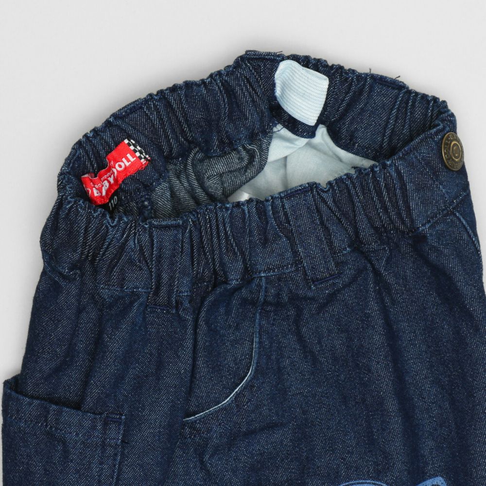 【ベビードール】カーズ デニムロングパンツ 1262K / ベビーサイズ キッズ ボトムス 長ズボン デニムパンツ ジーンズ ジーパン ストレート 楽ちん ウエスト総ゴム ゴム穴付 ベルトループ フェイクボタン スポンサーロゴ