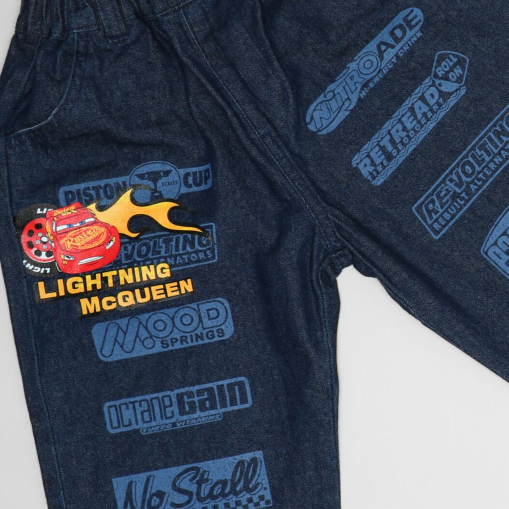 【ベビードール】カーズ デニムロングパンツ 1262K / ベビーサイズ キッズ ボトムス 長ズボン デニムパンツ ジーンズ ジーパン ストレート 楽ちん ウエスト総ゴム ゴム穴付 ベルトループ フェイクボタン スポンサーロゴ