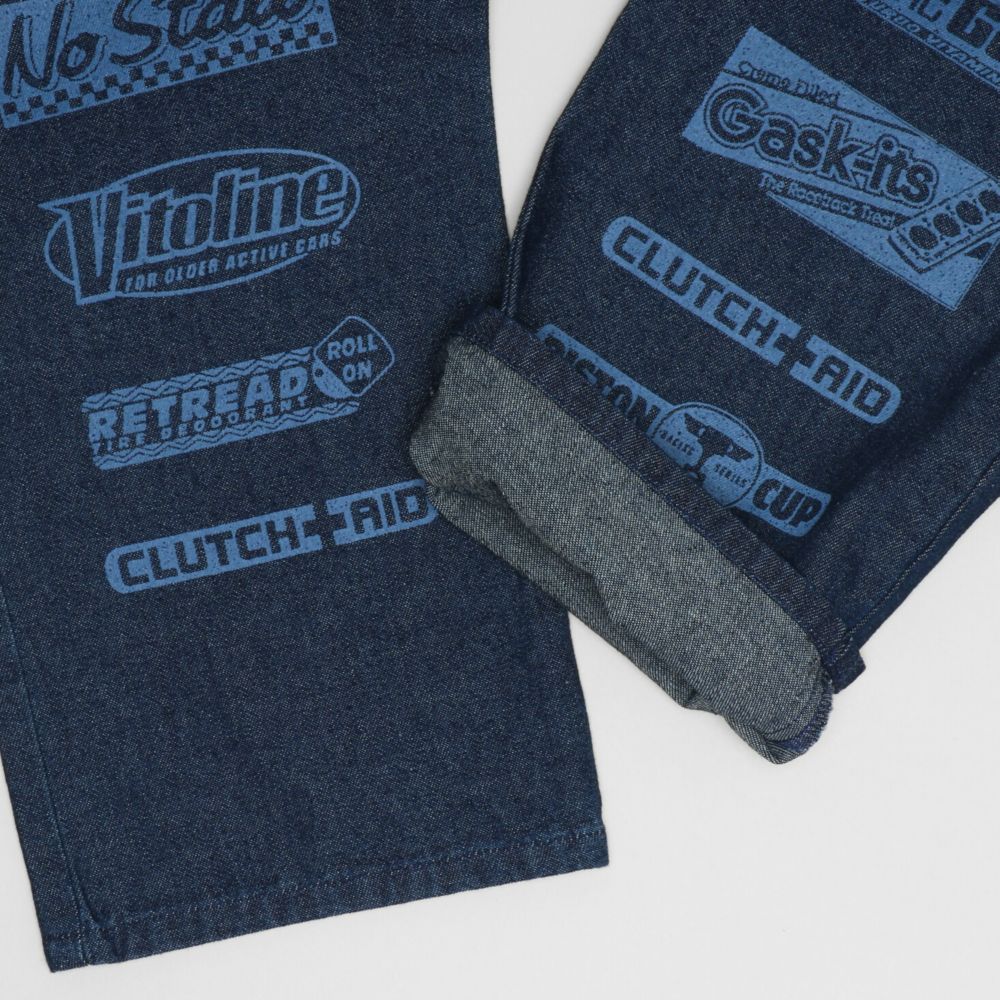 【ベビードール】カーズ デニムロングパンツ 1262K / ベビーサイズ キッズ ボトムス 長ズボン デニムパンツ ジーンズ ジーパン ストレート 楽ちん ウエスト総ゴム ゴム穴付 ベルトループ フェイクボタン スポンサーロゴ