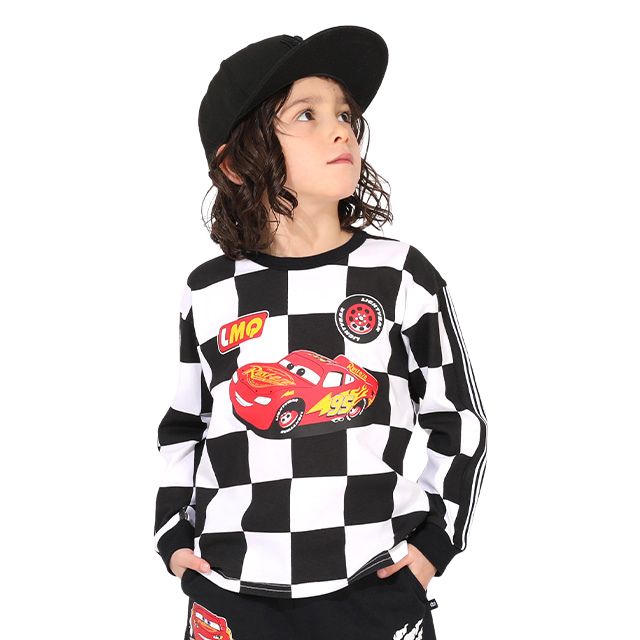 【ベビードール】カーズ ボックス柄ロンT 1265K / ベビーサイズ キッズ トップス 長袖 Tシャツ クルーネック カットソー 総柄 チェッカー柄 天竺素材 サーキット スポーティー