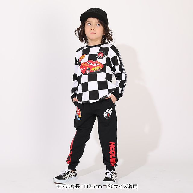 【ベビードール】カーズ ボックス柄ロンT 1265K / ベビーサイズ キッズ トップス 長袖 Tシャツ クルーネック カットソー 総柄 チェッカー柄 天竺素材 サーキット スポーティー