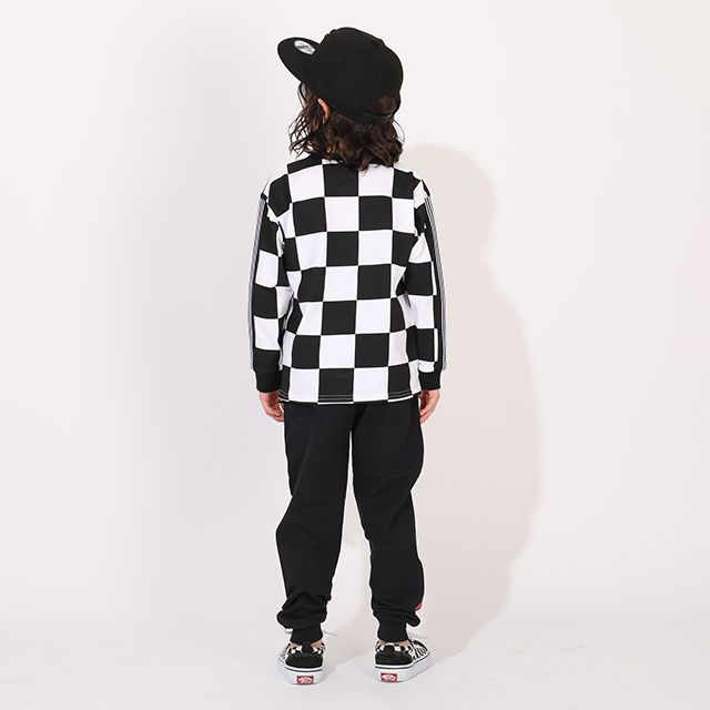 【ベビードール】カーズ ボックス柄ロンT 1265K / ベビーサイズ キッズ トップス 長袖 Tシャツ クルーネック カットソー 総柄 チェッカー柄 天竺素材 サーキット スポーティー