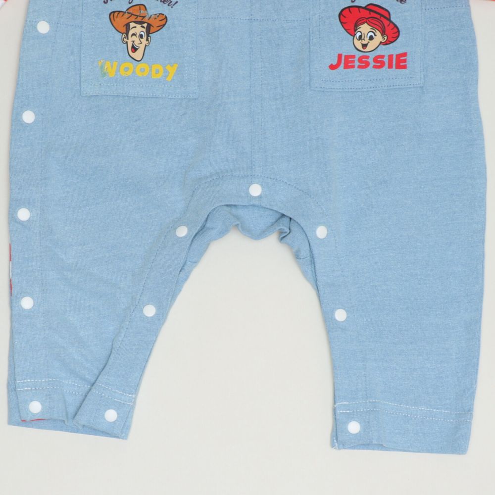 【ベビードール】トイストーリー サロペット風ロンパース 1272B / ベビーサイズ ベビー服 つなぎ ドッキングロンパース 長袖 ボディ肌着 赤ちゃん 出産祝い 贈り物 プレゼント ボーダー柄 ウッディ ジェシー ブルズアイ