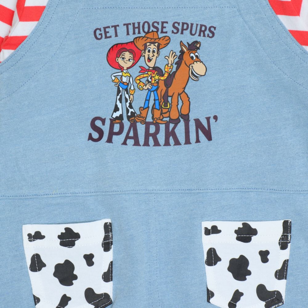 【ベビードール】トイストーリー サロペット風ロンパース 1272B / ベビーサイズ ベビー服 つなぎ ドッキングロンパース 長袖 ボディ肌着 赤ちゃん 出産祝い 贈り物 プレゼント ボーダー柄 ウッディ ジェシー ブルズアイ