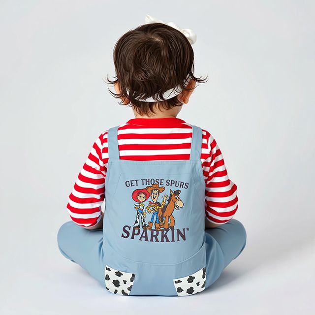 【ベビードール】トイストーリー サロペット風ロンパース 1272B / ベビーサイズ ベビー服 つなぎ ドッキングロンパース 長袖 ボディ肌着 赤ちゃん 出産祝い 贈り物 プレゼント ボーダー柄 ウッディ ジェシー ブルズアイ