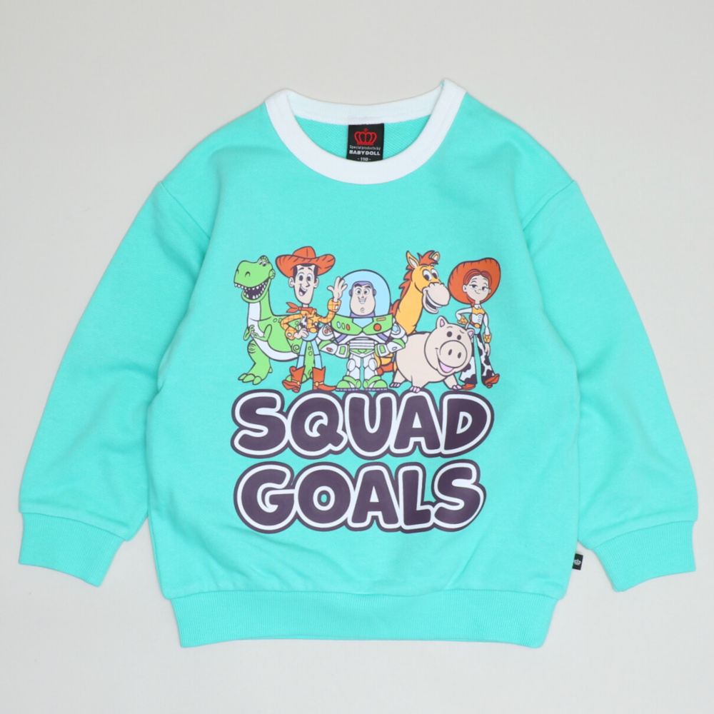 【ベビードール】トイストーリー キャラクター集合トレーナー 1273K / ベビーサイズ キッズ トップス 長袖 トレーナー スウェット バイカラー プルオーバー カラフル