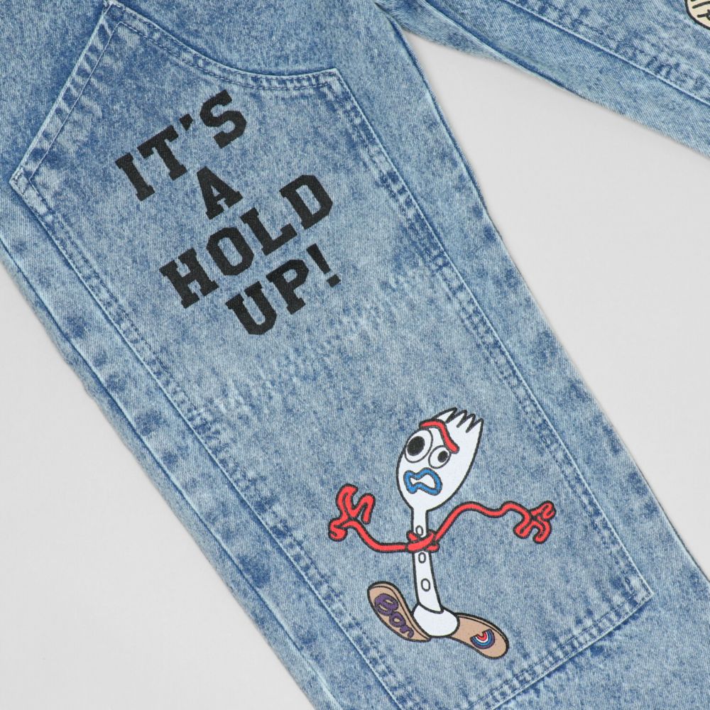 【ベビードール】トイストーリー デニムロングパンツ 1276K / ベビーサイズ キッズ ボトムス 長ズボン デニム 楽ちん ウエスト総ゴム ゴム穴付 ベルトループ フェイクボタン ウッディ フォーキー レックス ピクサーボール