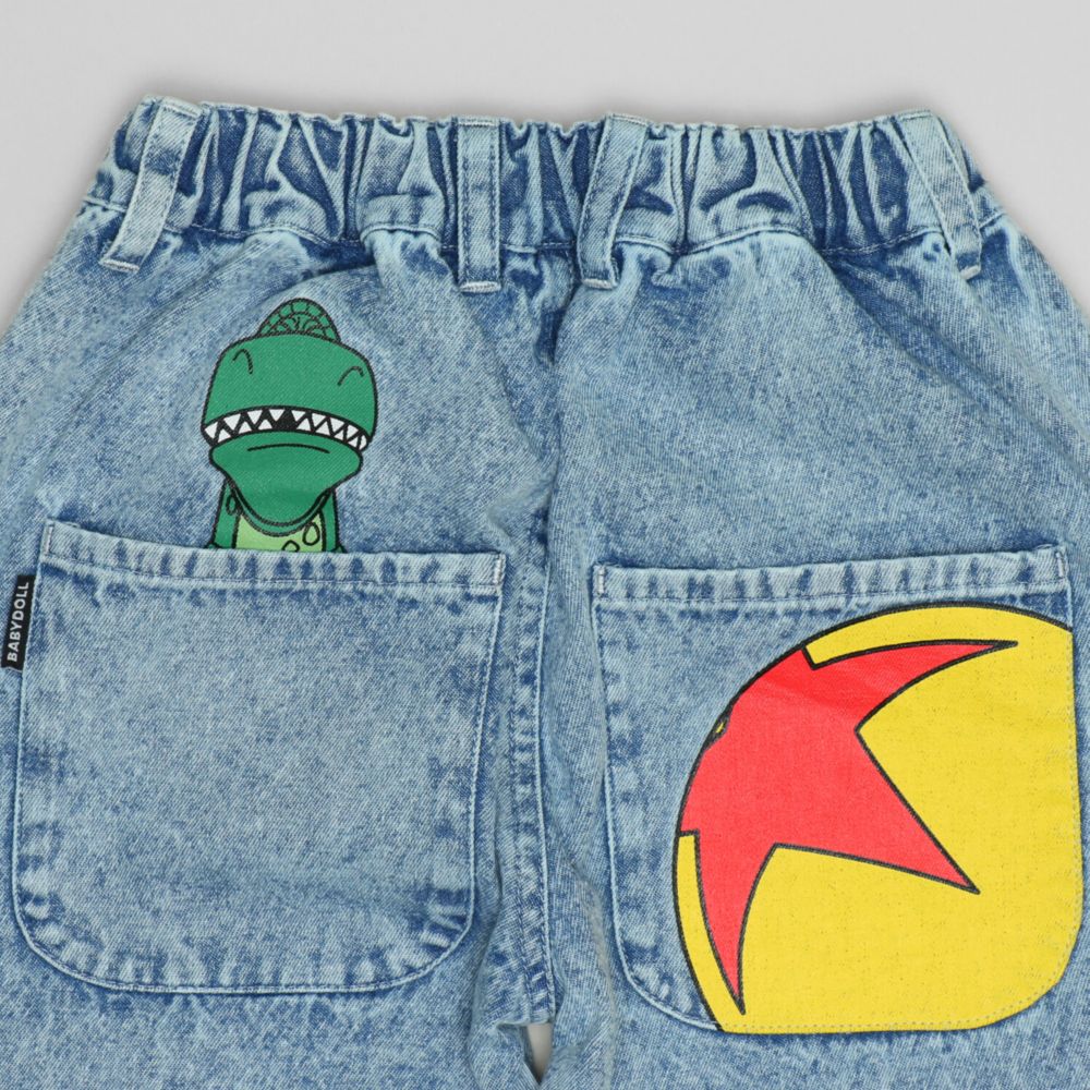 【ベビードール】トイストーリー デニムロングパンツ 1276K / ベビーサイズ キッズ ボトムス 長ズボン デニム 楽ちん ウエスト総ゴム ゴム穴付 ベルトループ フェイクボタン ウッディ フォーキー レックス ピクサーボール