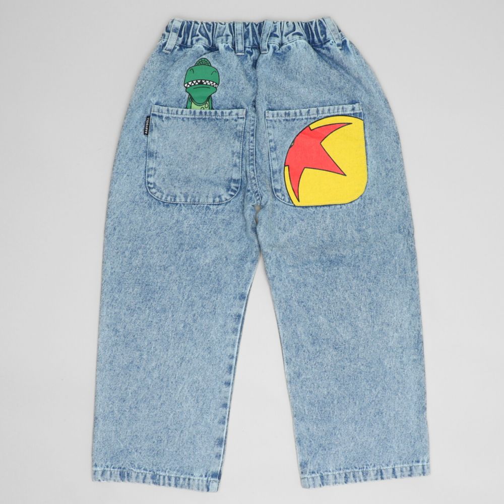 【ベビードール】トイストーリー デニムロングパンツ 1276K / ベビーサイズ キッズ ボトムス 長ズボン デニム 楽ちん ウエスト総ゴム ゴム穴付 ベルトループ フェイクボタン ウッディ フォーキー レックス ピクサーボール