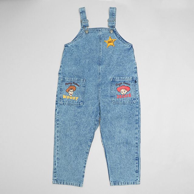 【ベビードール】トイストーリー デニムサロペット 1277K / ベビーサイズ キッズ ボトムス 長ズボン オーバーオール 楽ちん デニム ジーンズ ジーパン パークコーデ  肩紐（長さ調整可） ウエスタン 牛柄 ウッディ ジェシー ブルズアイ