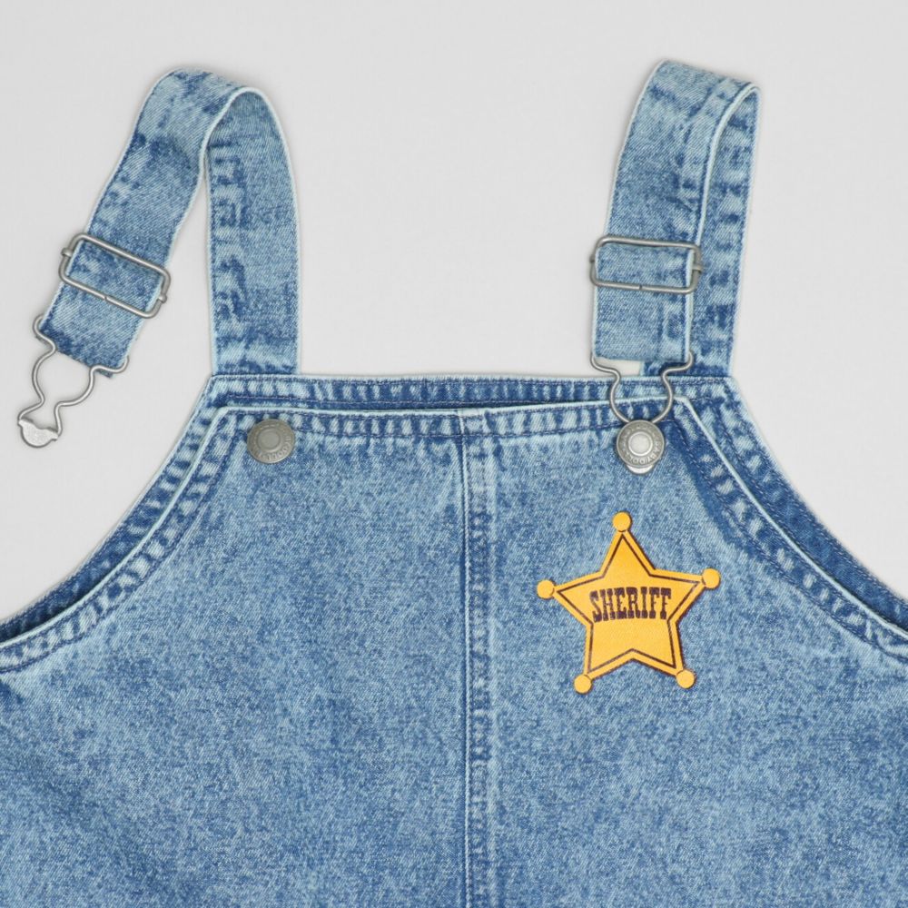 【ベビードール】トイストーリー デニムサロペット 1277K / ベビーサイズ キッズ ボトムス 長ズボン オーバーオール 楽ちん デニム ジーンズ ジーパン パークコーデ  肩紐（長さ調整可） ウエスタン 牛柄 ウッディ ジェシー ブルズアイ