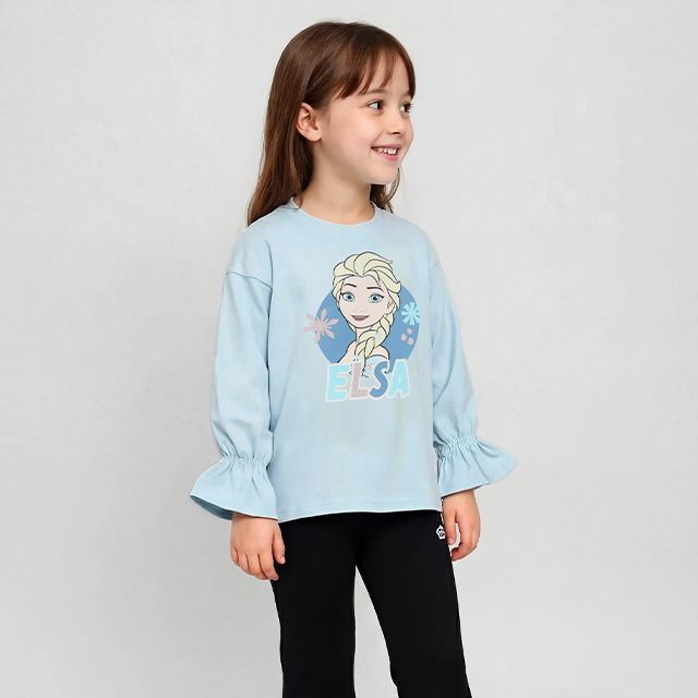 【ベビードール】エルサ 袖ギャザーロンT 1288K / ベビーサイズ キッズ トップス 長袖 Tシャツ クルーネック 天竺素材 ガーリー