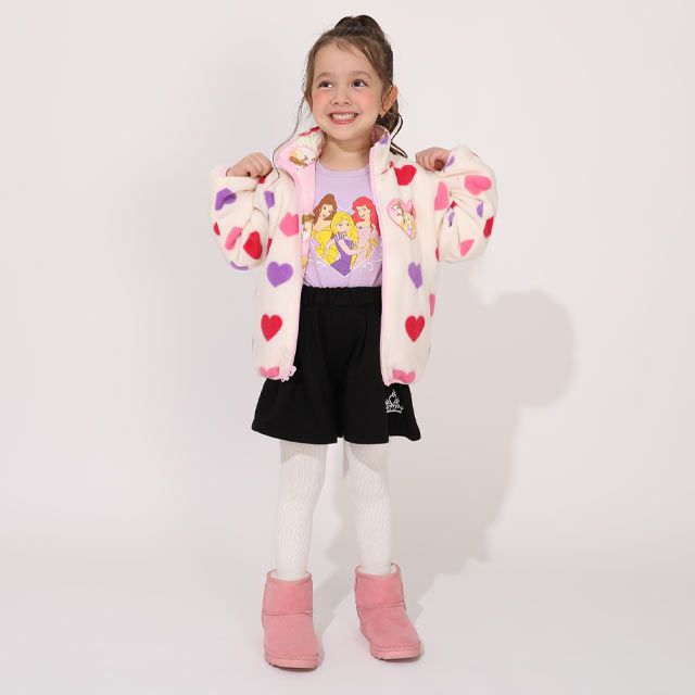 【ベビードール】プリンセス / リバーシブルアウター 1307K / ラプンツェル アリエル ベル / キッズ トップス 長袖 アウター 上着 羽織り ジャケット ブルゾン 中綿 フリース 2Way ガーリー ガールズコーデ ハート ピンク