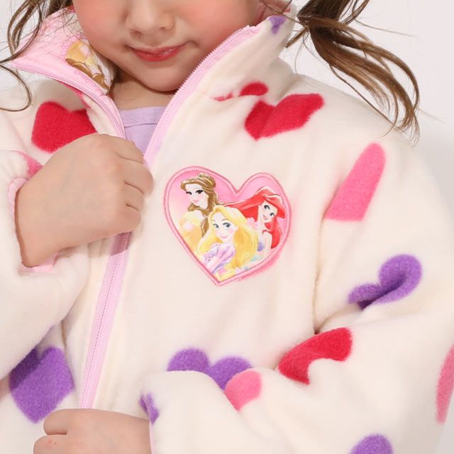【ベビードール】プリンセス / リバーシブルアウター 1307K / ラプンツェル アリエル ベル / キッズ トップス 長袖 アウター 上着 羽織り ジャケット ブルゾン 中綿 フリース 2Way ガーリー ガールズコーデ ハート ピンク