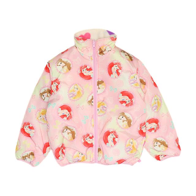 【ベビードール】プリンセス / リバーシブルアウター 1307K / ラプンツェル アリエル ベル / キッズ トップス 長袖 アウター 上着 羽織り ジャケット ブルゾン 中綿 フリース 2Way ガーリー ガールズコーデ ハート ピンク