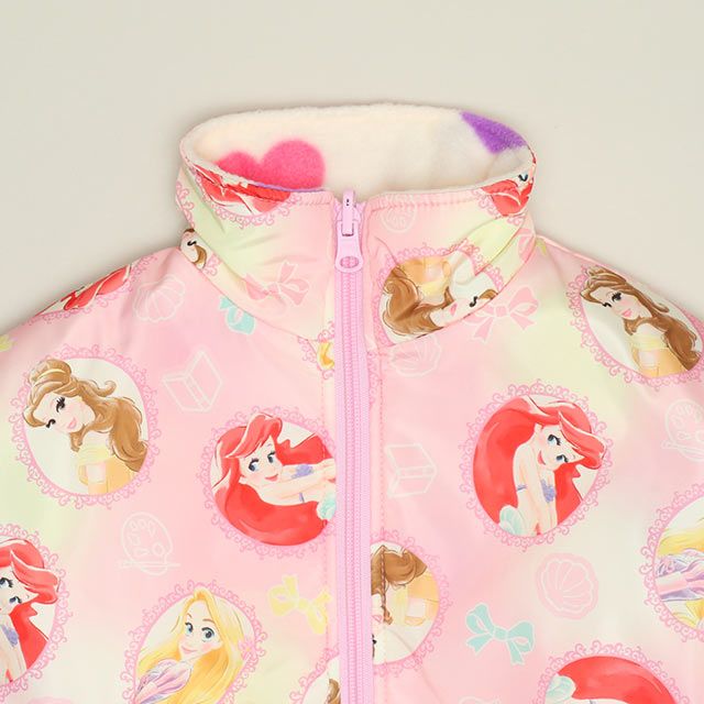 【ベビードール】プリンセス / リバーシブルアウター 1307K / ラプンツェル アリエル ベル / キッズ トップス 長袖 アウター 上着 羽織り ジャケット ブルゾン 中綿 フリース 2Way ガーリー ガールズコーデ ハート ピンク