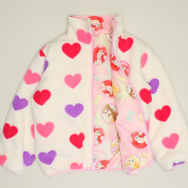 【ベビードール】プリンセス / リバーシブルアウター 1307K / ラプンツェル アリエル ベル / キッズ トップス 長袖 アウター 上着 羽織り ジャケット ブルゾン 中綿 フリース 2Way ガーリー ガールズコーデ ハート ピンク