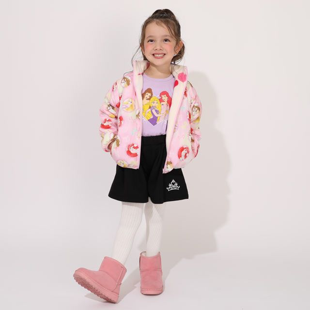 【ベビードール】プリンセス / リバーシブルアウター 1307K / ラプンツェル アリエル ベル / キッズ トップス 長袖 アウター 上着 羽織り ジャケット ブルゾン 中綿 フリース 2Way ガーリー ガールズコーデ ハート ピンク