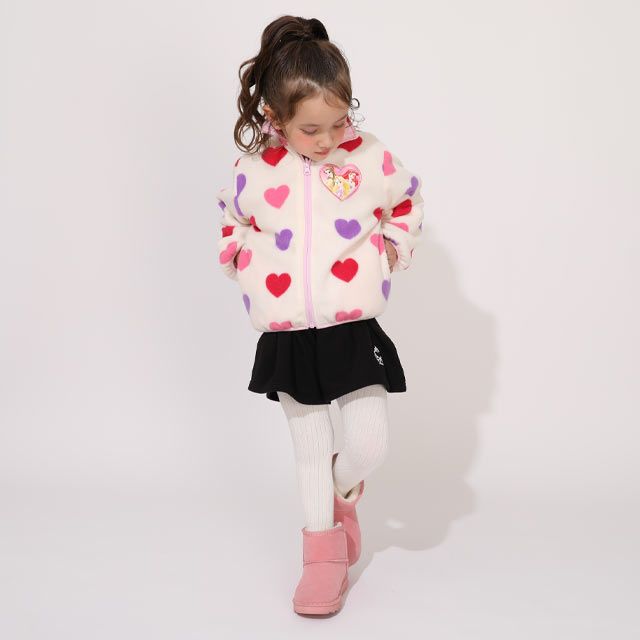 【ベビードール】プリンセス / リバーシブルアウター 1307K / ラプンツェル アリエル ベル / キッズ トップス 長袖 アウター 上着 羽織り ジャケット ブルゾン 中綿 フリース 2Way ガーリー ガールズコーデ ハート ピンク