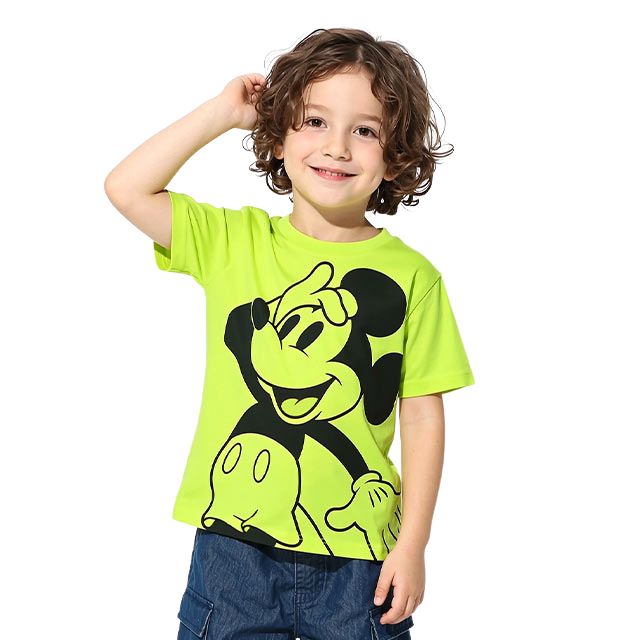 【ベビードール】ミッキー 親子お揃い BIGフェイスTシャツ 1329K / ベビーサイズ キッズ リンクコーデ ペアルック 親子コーデ トップス 半袖 クルーネック カットソー