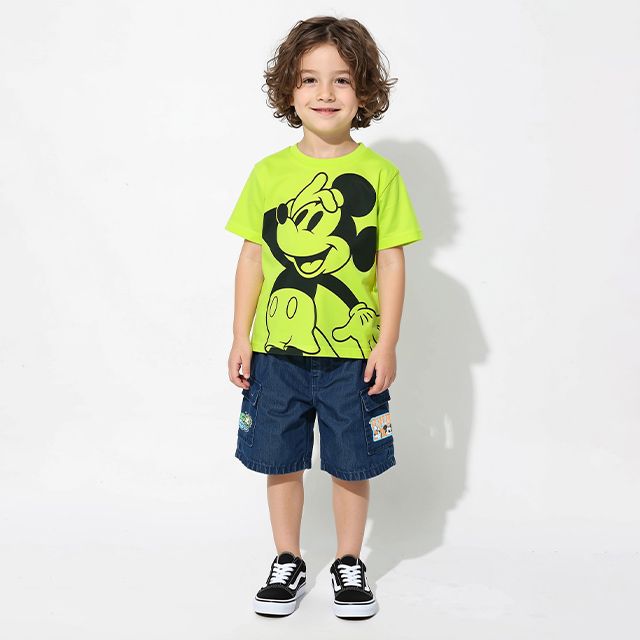 【ベビードール】ミッキー 親子お揃い BIGフェイスTシャツ 1329K / ベビーサイズ キッズ リンクコーデ ペアルック 親子コーデ トップス 半袖 クルーネック カットソー