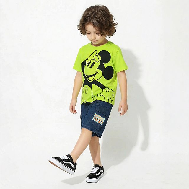 【ベビードール】ミッキー 親子お揃い BIGフェイスTシャツ 1329K / ベビーサイズ キッズ リンクコーデ ペアルック 親子コーデ トップス 半袖 クルーネック カットソー