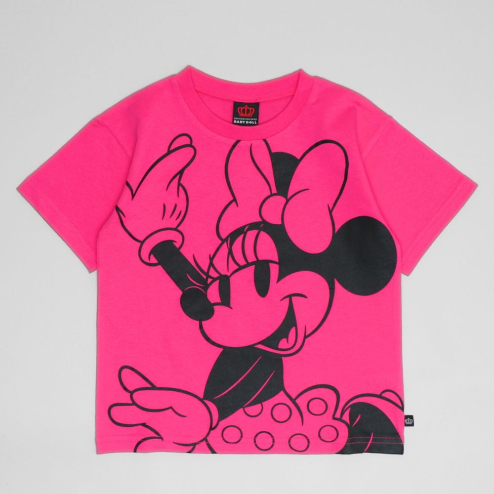 【ベビードール】ミニー 親子お揃い BIGフェイスTシャツ 1329K / ベビーサイズ キッズ リンクコーデ ペアルック 親子コーデ トップス 半袖 クルーネック カットソー