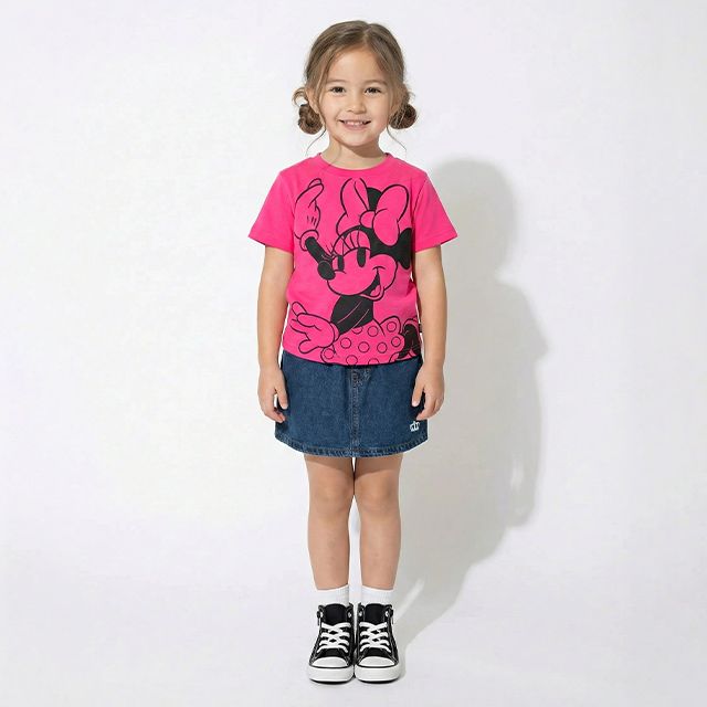 【ベビードール】ミニー 親子お揃い BIGフェイスTシャツ 1329K / ベビーサイズ キッズ リンクコーデ ペアルック 親子コーデ トップス 半袖 クルーネック カットソー
