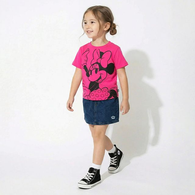 【ベビードール】ミニー 親子お揃い BIGフェイスTシャツ 1329K / ベビーサイズ キッズ リンクコーデ ペアルック 親子コーデ トップス 半袖 クルーネック カットソー