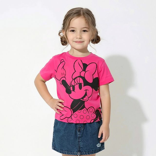 【ベビードール】ミニー 親子お揃い BIGフェイスTシャツ 1329K / ベビーサイズ キッズ リンクコーデ ペアルック 親子コーデ トップス 半袖 クルーネック カットソー