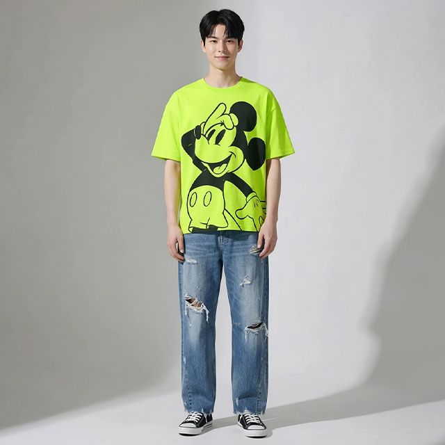 【ベビードール】ミッキー 親子お揃い BIGフェイスTシャツ 1329A / 大人 ユニセックス 男女兼用 リンクコーデ ペアルック 親子コーデ トップス 半袖 クルーネック カットソー