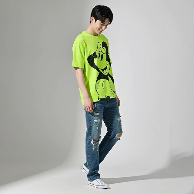 【ベビードール】ミッキー 親子お揃い BIGフェイスTシャツ 1329A / 大人 ユニセックス 男女兼用 リンクコーデ ペアルック 親子コーデ トップス 半袖 クルーネック カットソー