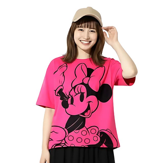 【ベビードール】ミニー 親子お揃い BIGフェイスTシャツ 1329A / 大人 ユニセックス 男女兼用 リンクコーデ ペアルック 親子コーデ トップス 半袖 クルーネック カットソー