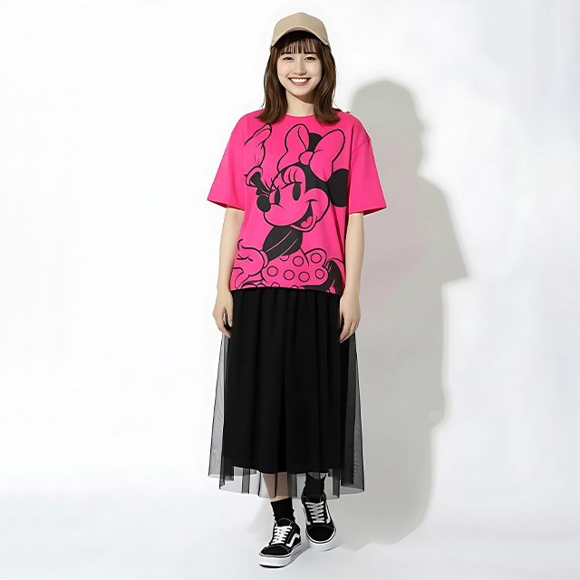 【ベビードール】ミニー 親子お揃い BIGフェイスTシャツ 1329A / 大人 ユニセックス 男女兼用 リンクコーデ ペアルック 親子コーデ トップス 半袖 クルーネック カットソー