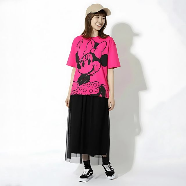 【ベビードール】ミニー 親子お揃い BIGフェイスTシャツ 1329A / 大人 ユニセックス 男女兼用 リンクコーデ ペアルック 親子コーデ トップス 半袖 クルーネック カットソー