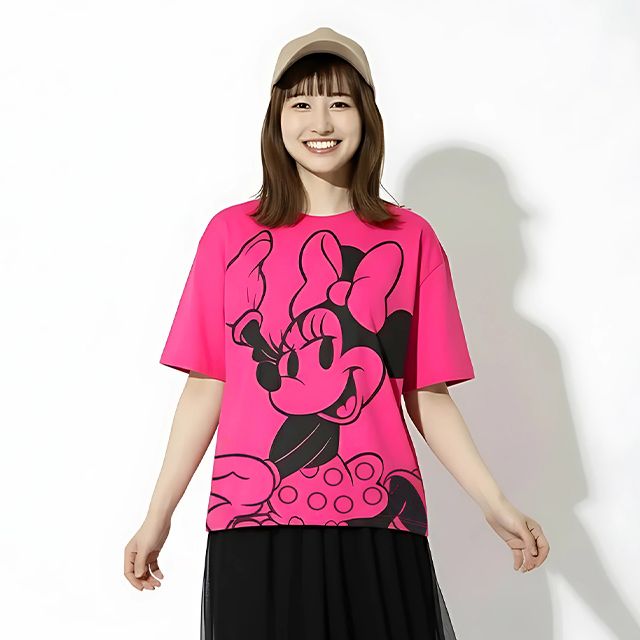 【ベビードール】ミニー 親子お揃い BIGフェイスTシャツ 1329A / 大人 ユニセックス 男女兼用 リンクコーデ ペアルック 親子コーデ トップス 半袖 クルーネック カットソー