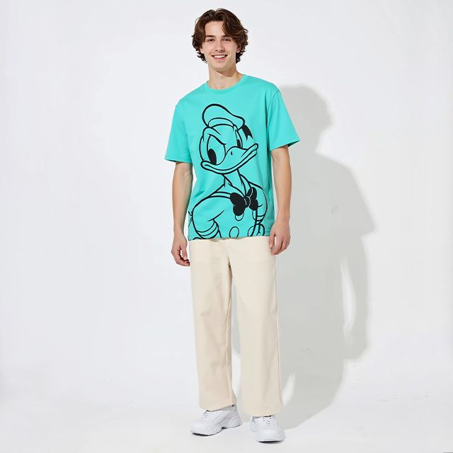 【ベビードール】ドナルド 親子お揃い BIGフェイスTシャツ 1329A / 大人 ユニセックス 男女兼用 リンクコーデ ペアルック 親子コーデ トップス 半袖 クルーネック カットソー