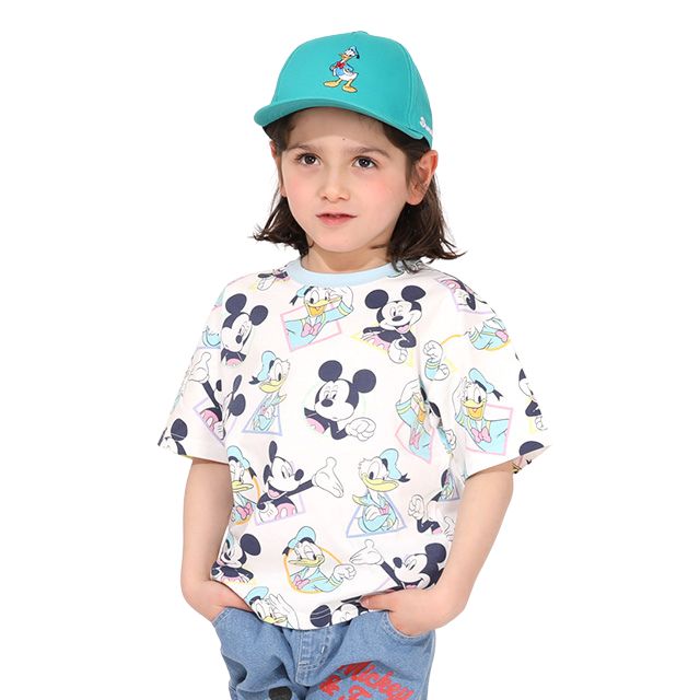 【ベビードール】ミッキー ドナルド 親子お揃い パステル総柄Tシャツ 1332K / ベビーサイズ キッズ リンクコーデ ペアルック 親子コーデ トップス 半袖 クルーネック カットソー