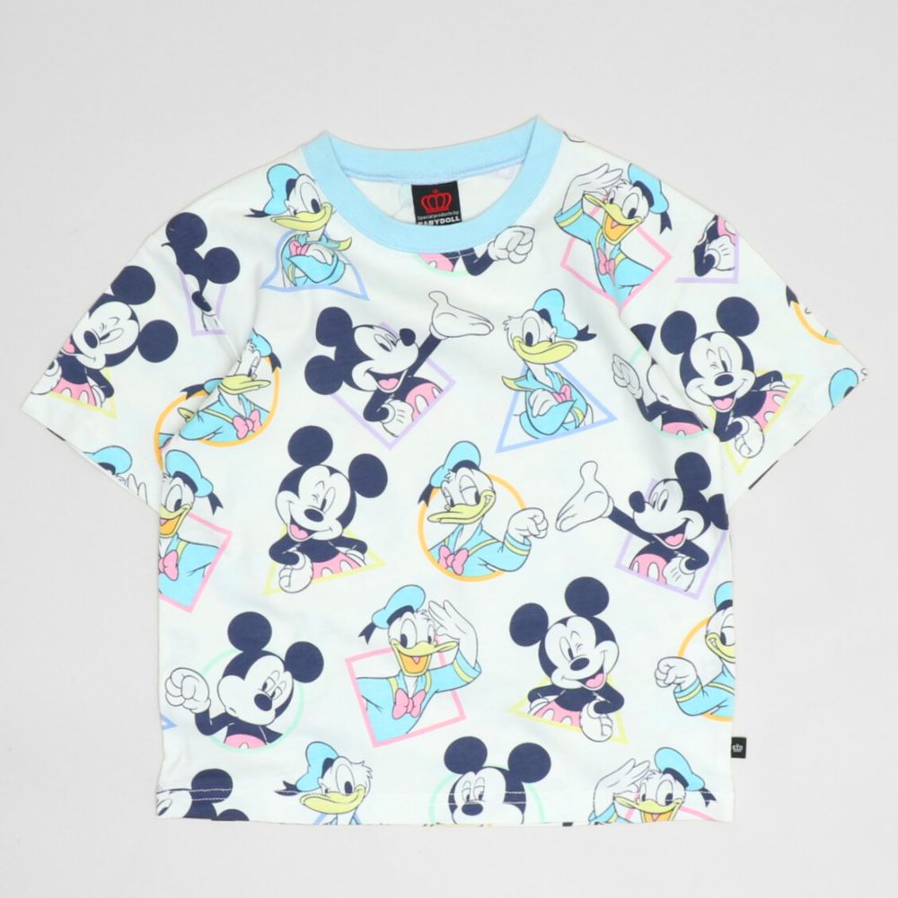 【ベビードール】ミッキー ドナルド 親子お揃い パステル総柄Tシャツ 1332K / ベビーサイズ キッズ リンクコーデ ペアルック 親子コーデ トップス 半袖 クルーネック カットソー