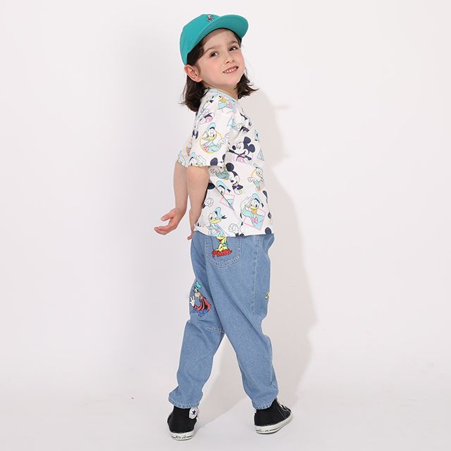 【ベビードール】ミッキー ドナルド 親子お揃い パステル総柄Tシャツ 1332K / ベビーサイズ キッズ リンクコーデ ペアルック 親子コーデ トップス 半袖 クルーネック カットソー