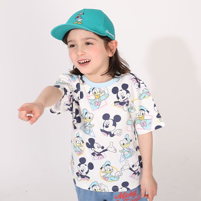 【ベビードール】ミッキー ドナルド 親子お揃い パステル総柄Tシャツ 1332K / ベビーサイズ キッズ リンクコーデ ペアルック 親子コーデ トップス 半袖 クルーネック カットソー